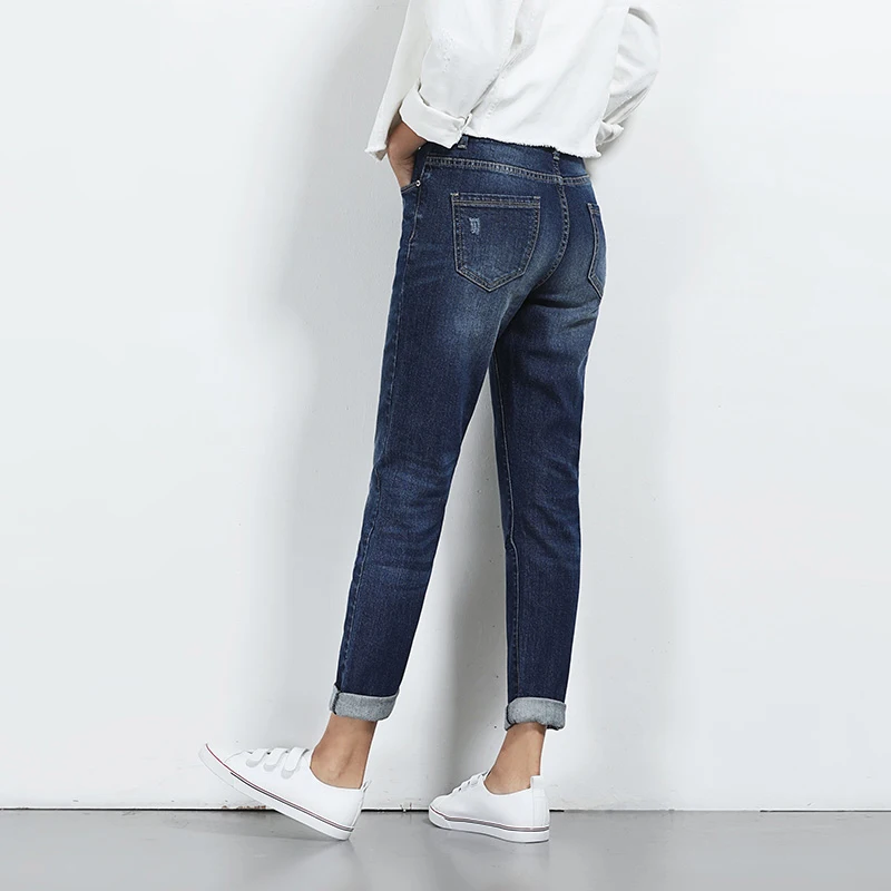 Женские прямые джинсы стрейч LEIJIJEANS, рваные синие повседневные джинсы полной длины, со средней посадкой, с эффектом потертости "усы", большие размеры, весна