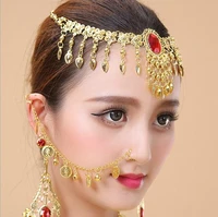 1 set 3 pieces indian belly dance nose rings and studs ear chain women gold earrings nose necklace hoop earing body jewelry