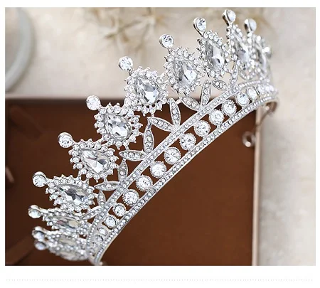 Diversificada de Prata Cristal Coroa de Perolas de Moda Rainha Da Coroa Do Casamento Da tiara Da Noiva Do Cabelo Do Casamento - Окраска металла: Fig