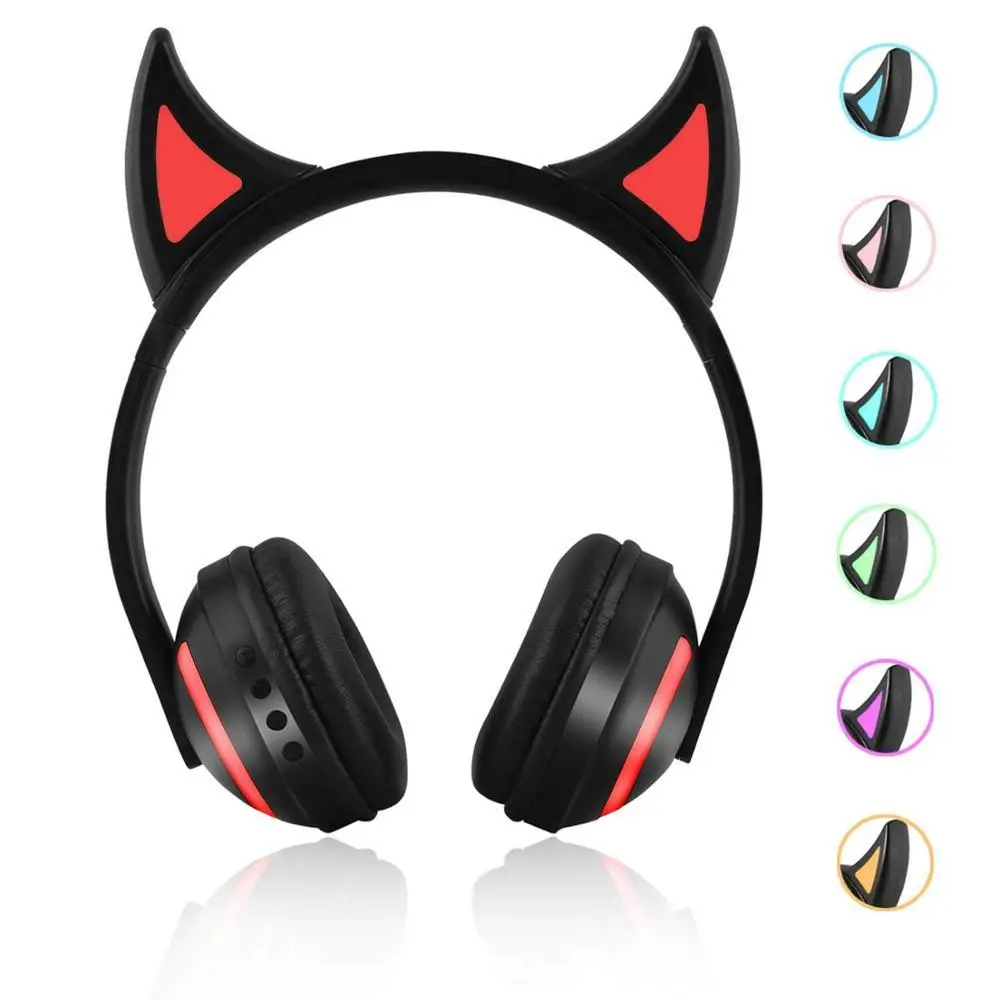 Bluetooth стерео кошачьи наушники мигающие светящиеся кошачьи наушники игровая гарнитура Прекрасные наушники для девочки цветной светодиодный светильник - Цвет: E2109 - Devil
