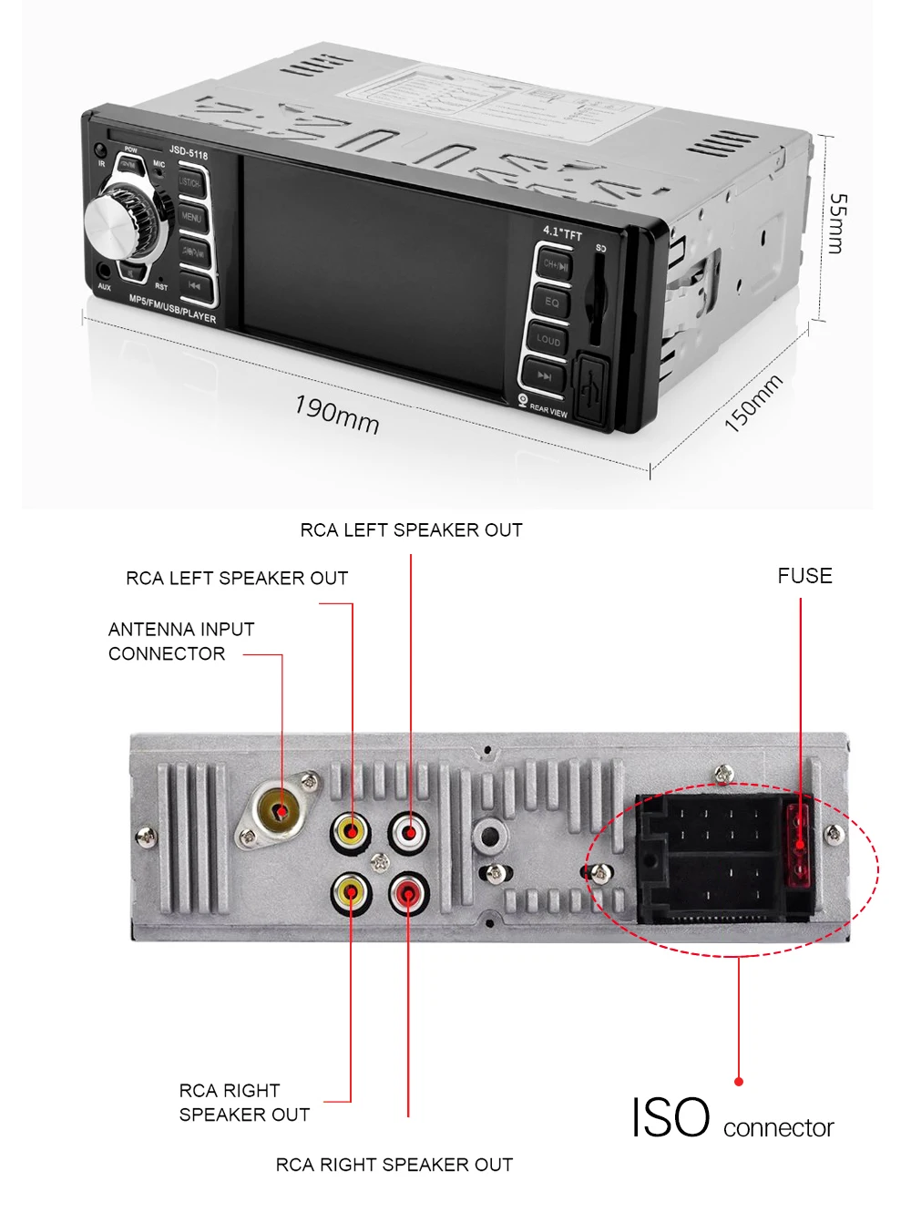 AZGIANT 4,1 дюймов ISO 1 Din MP5 плеер автомобильное радио аудио стерео USB AUX FM радио станция Bluetooth с пультом дистанционного управления