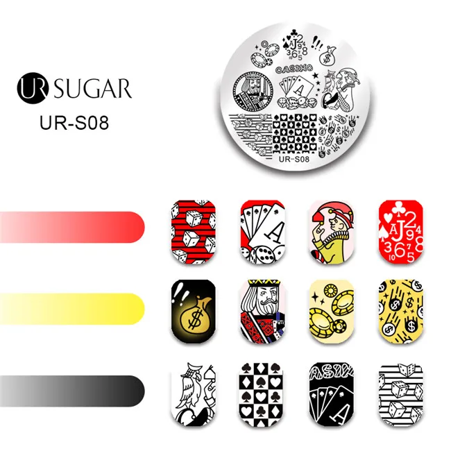 UR-S08 Ur Sugar ногтей штамповки пластины прямоугольные квадратные Круглые Цветочные животные в полоску Дизайн ногтей штамп шаблон изображение печать пластины - Цвет: UR-S08