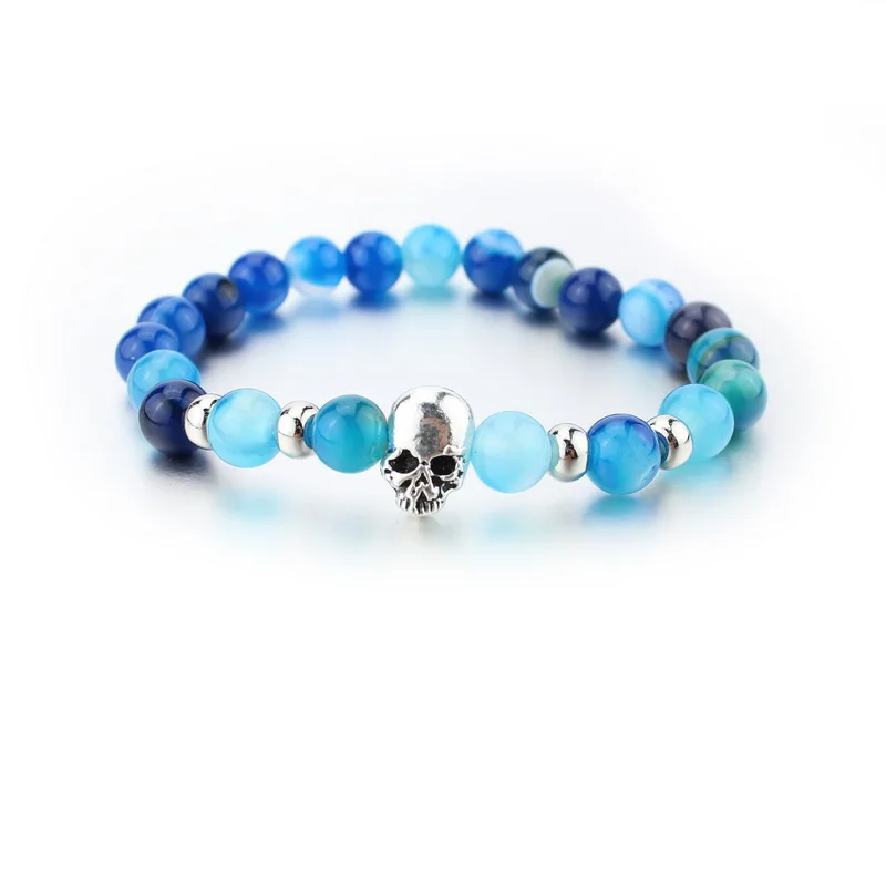 2016 New Fashion Natural Stones Skull Bracelet For Women Lava Stone Beads And Tiger Eye Men yoga | Украшения и аксессуары