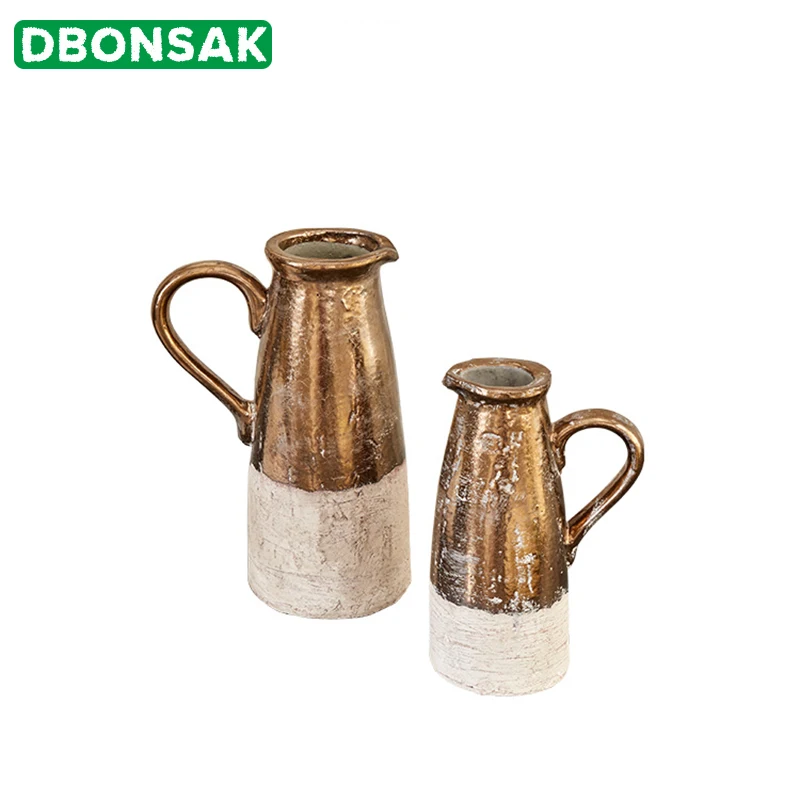 

Ceramic Flower Pot Retro Gold Color To Do The Old Pottery Clay Vase Flower Arrangement Simulation Stoneware Home Furnishings