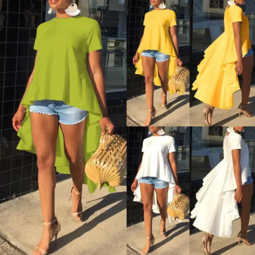 Женская Повседневная свободная туника с коротким рукавом Однотонная футболка