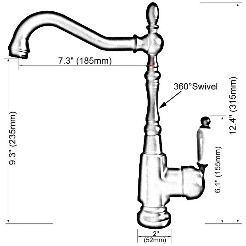 Античный красный медный латунный Смеситель для ванной и кухни смеситель