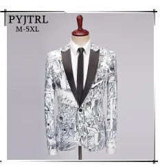 PYJTRL, новинка, мужской блейзер в разноцветную полоску, с принтом, дизайнерский, размера плюс, стильный, Повседневный, мужской, приталенный, пиджак, певец, выпускное пальто, наряд