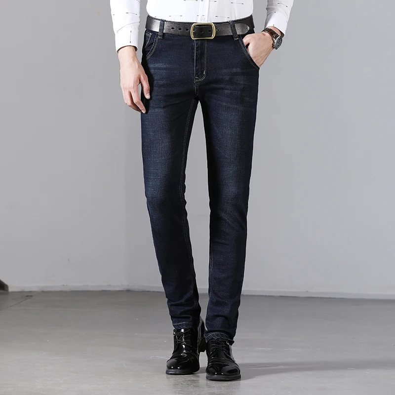 

Autumn Winter Men's Fashion Jeans Business Casual Stretch Slim Jeans Denim Pants Classic Trousers Male 2018 New