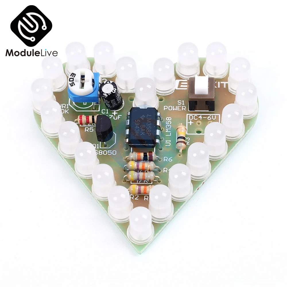 Сердце Форма охлаждающаяся лампа DIY Kit DC 4 V-6 V Дыхание светодиодный люкс Красный белого и синего цвета зеленый лазерный модуль линия по производству досок для обучения