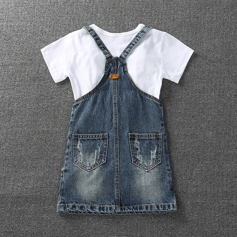 Джинсовое платье с дырками для мамы и дочки на бретелях|Сочетающаяся одежда