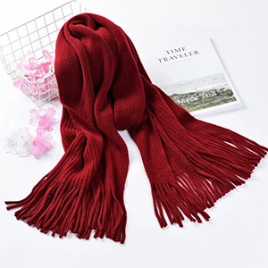 Wine Red Зимний теплый вертикальный полосатый шарф женский Вязание шерстяное любовное шарфы-накидки черный/красный/зеленый/розовый/желтый 11 цветов унисекс шарф - Цвет: Wine Red