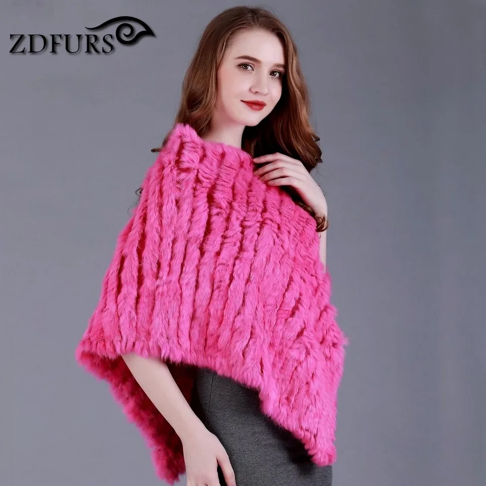 ZDFURS * осенне-зимнее женское пончо из натурального кроличьего меха треугольная