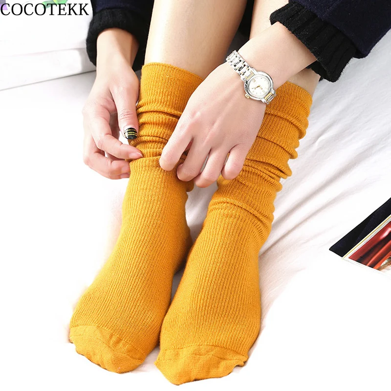 Свободные однотонные вязаные двойные спицы пикантные длинные хлопковые носки