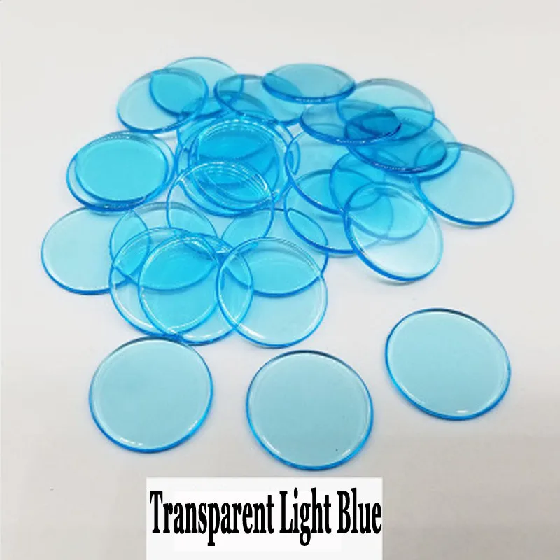 Transparent Blue1 100 шт 19 мм фишки для бинго, маркеры для игры в бинго, пластиковые карты для классных детских и карнавальных игр в бинго - Цвет: Transparent Blue1