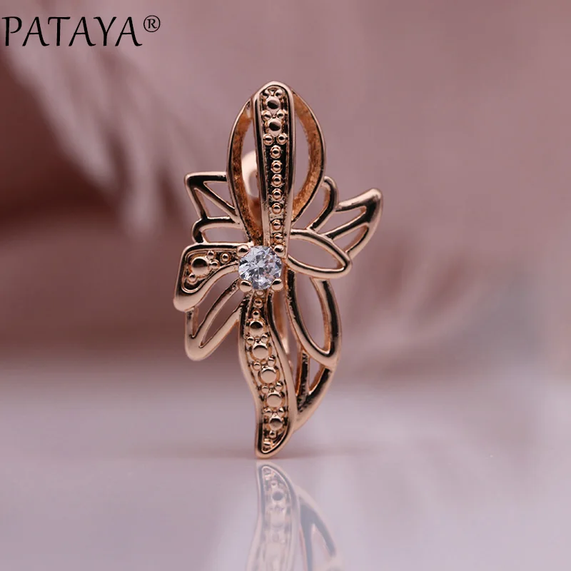 PATAYA, новинка 328, юбилей, 585, розовое золото, полые серьги для женщин, для вечеринки, модные ювелирные изделия, белый натуральный циркон, серьги-бабочки