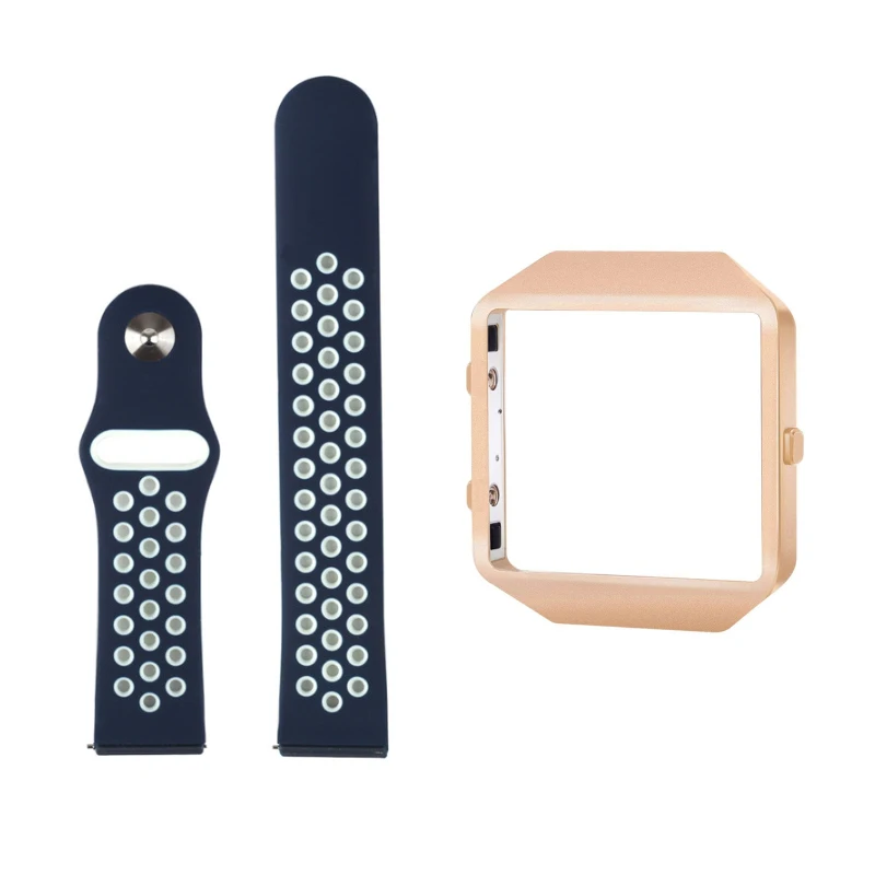 Bemorcabo для Fitbit Blaze полосы с рамкой, силиконовый сменный дышащий спортивный ремешок Браслет для Fitbit Blaze - Цвет ремешка: Blue White Rose Gold