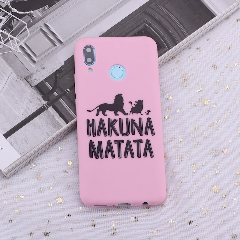 Pink Силиконовый чехол для телефона Xiaomi mi Red mi Note 5, 6, 7, 8, 9 lite Pro Plus Hakuna Matata, Король Лев, карамельный чехол - Цвет: Pink