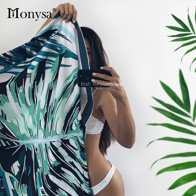 Monysa 2018 Лето Парео Пляжная накидка UPS листья Печатный купальник хлопок пляжный