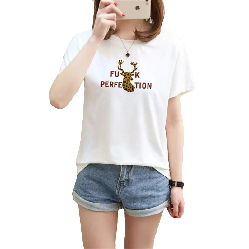 2019 летняя новая женская футболка с леопардовым принтом и оленем свободная