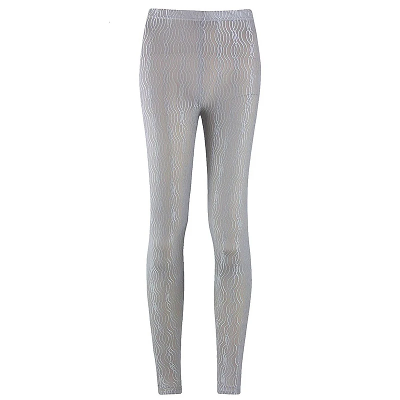 

Women Lace Mesh Striped Trousers Pants Leggings See Through Black White Grey Elastic Kawaii High Ankle-Length Casual 916-862