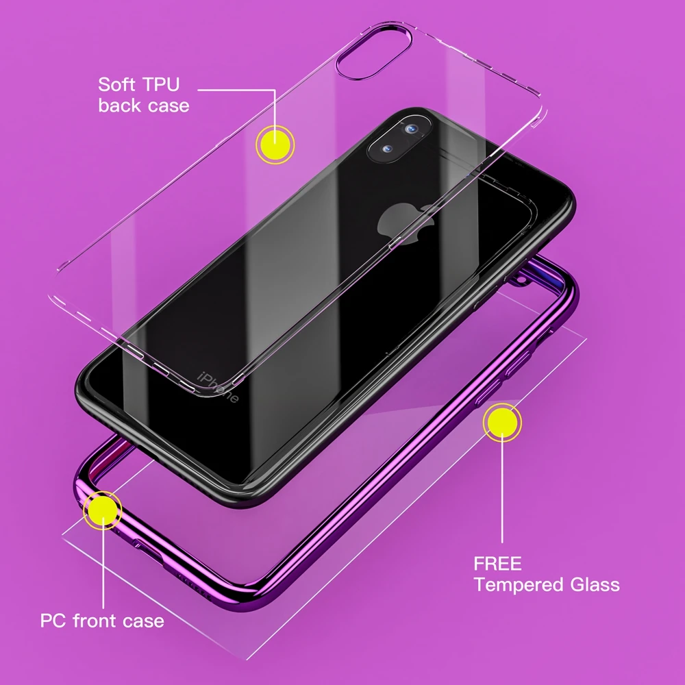 Luxury Soft 360 Degree Full Protection Case For iPhone X Transparent Silicone Plating Cover 10 6 6S 7 8 Plus |