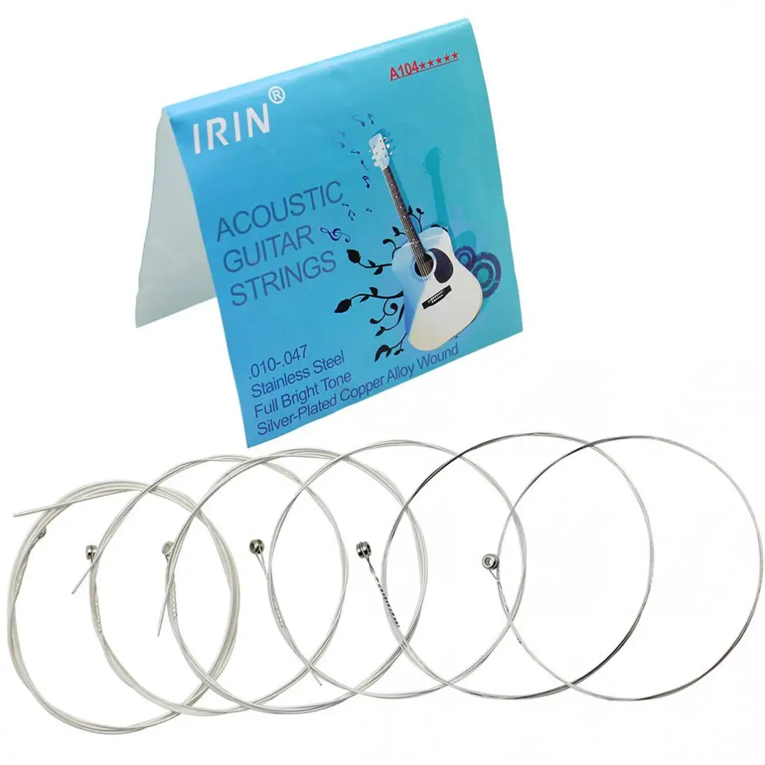 

IRIN A104 Silver Plated Music Instrument Strings Replacement for Acoustic Guitar 0.010-0.047 Inch