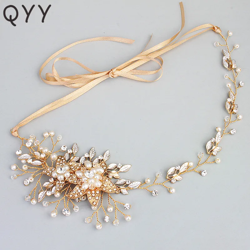 

QYY Fashion Handmade Austrian Crystal Bridal Head bands Noble Pearls Flower Bridal Headband Wedding Hair Accessories Headpieces