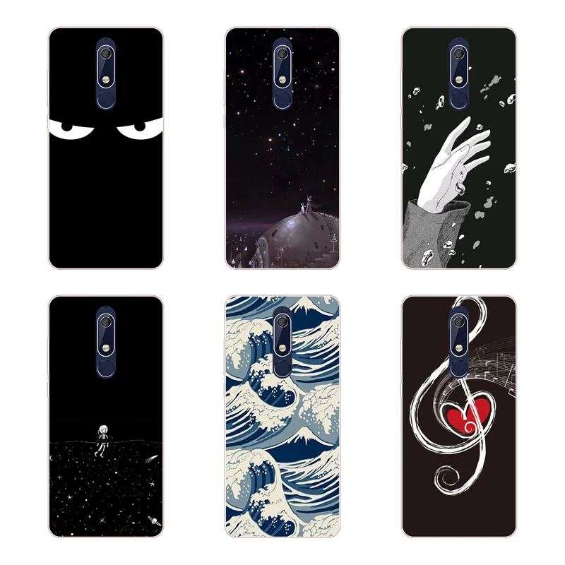 for nokia 5.1 Case Silicon Black graffiti Painting Soft TPU Back Cover Protect Phone cases shell |
