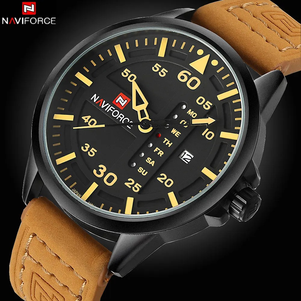 NAVIFORCE Luxury Brand Дата Японии Movt Квадратной Мужчины Кварцевые Casual Часы Армии Военные
