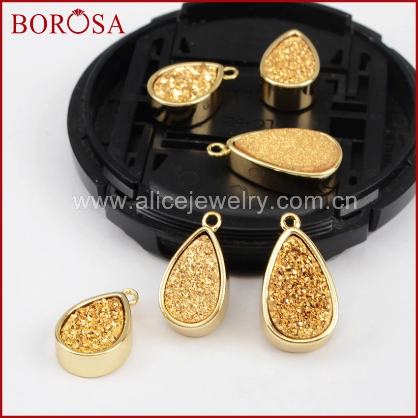 Подвеска для сережек BOROSA Teardrop золотистого цвета с натуральным кристаллом из