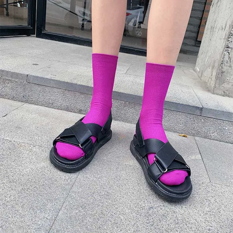 

Fashion Harajuku Simple Art Casual Cotton Bright Heap Heap Socks Solid Chaussette Femme Candy Colorful Korean Style Women Socks