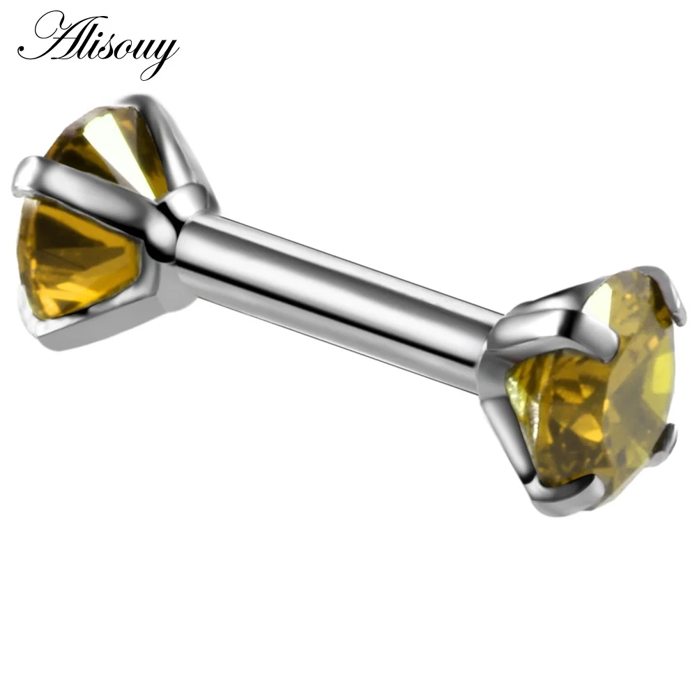 Silver Green CZ Двойные круглые серьги для женщин хирургический стальной стержень серьги хрящевой пирсинг ухо драгоценный камень циркон стразы серьги стержни ювелирные изделия - Окраска металла: Silver Green CZ