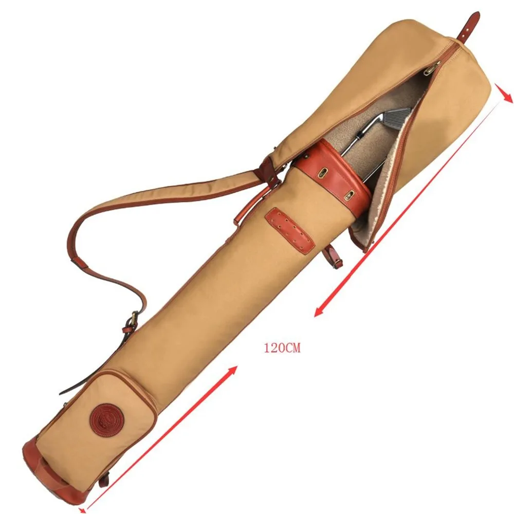Tourbon Vintage Golf Club Bag Canvas & Leather Khaki Golf Sunday Bags Carrier Fleece Padded Pencil Style Clubs Cover 89CM