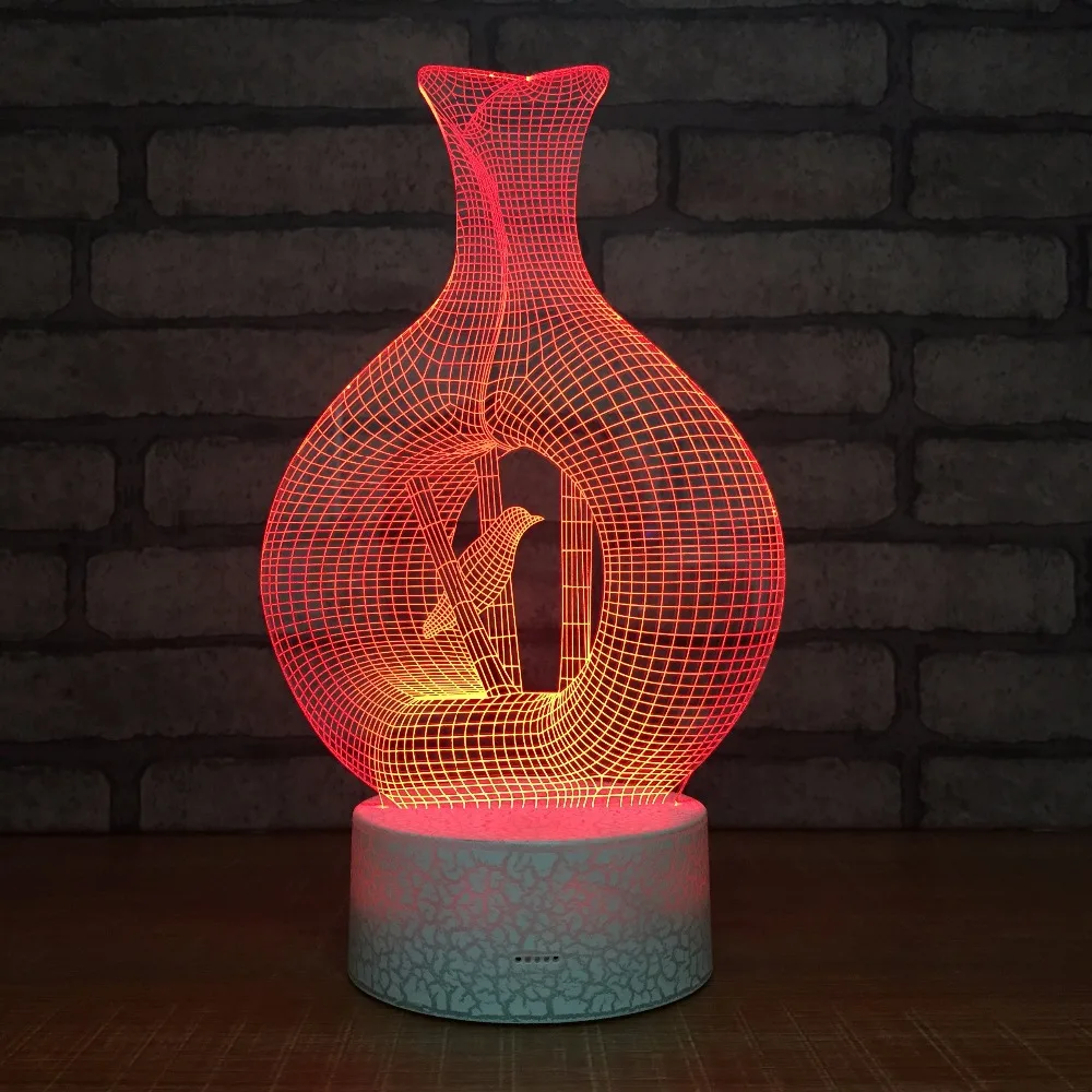 Новинка ваза в форме птицы светодиодная 3D настольная лампа Acylic 3d ночные