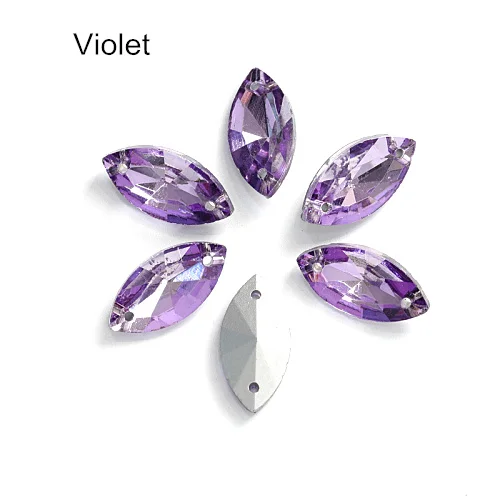 Violet Высококачественные цветные хрустальные стразы в виде конского глаза, пришитые сзади, стразы в виде листьев для свадебного платья B3676 - Цвет: Violet