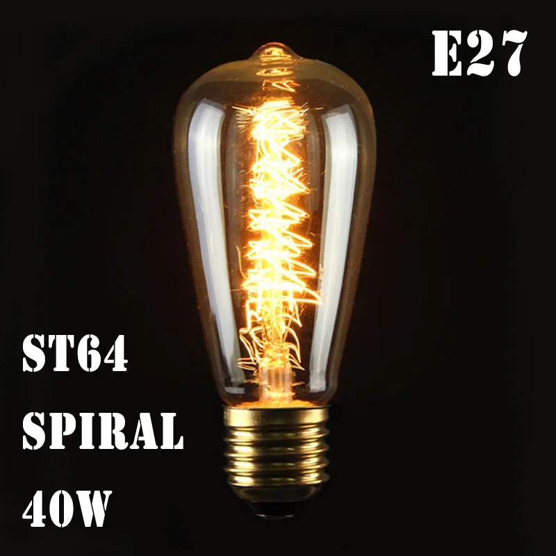 E27 40W 25W 220V Эдисон промышленный стиль винтажный Ретро светильник накаливания лампа - Цвет: ST64 Spiral 40W