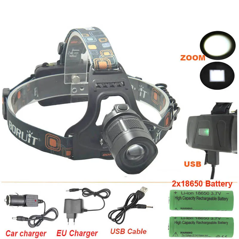 battery set Boruit RJ57 головной светильник* XM-L L2 2000 люмен светодиодный 5 режимов головной светильник зарядка для мобильного телефона с интерфейсом DC/USB - Испускаемый цвет: battery set