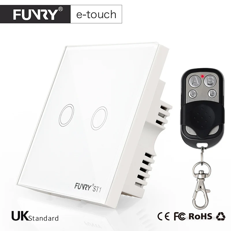 FUNRY ST1-UK Remote Control 2 Gang 1 Way 3 Color Touch Switch Wall with Glass Panel for Home Automation Free Shipping | Безопасность и