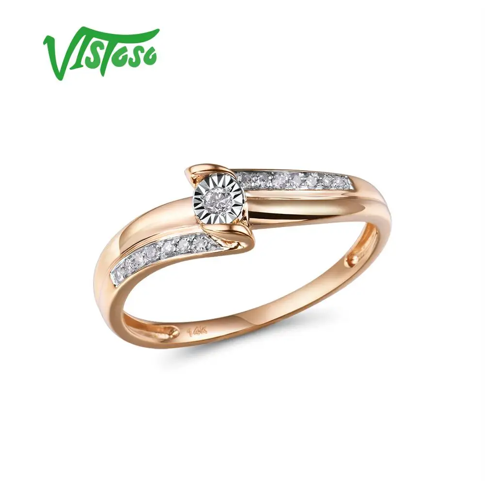 Женское двухцветное кольцо с бриллиантами VISTOSO Pure 14K 585 набор из золота сияющей