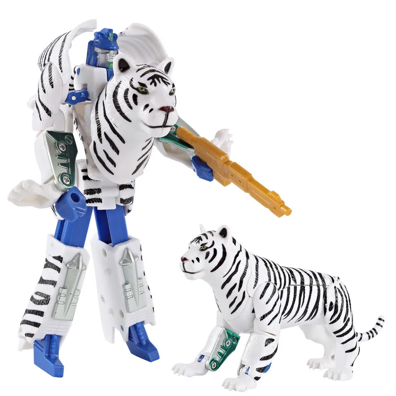 White tiger Мальчики Трансформация Робот фигурка пластиковая модель зоопарк тигра льва панды Орел слон ребенок взрослый образование коллекция игрушек - Цвет: White tiger