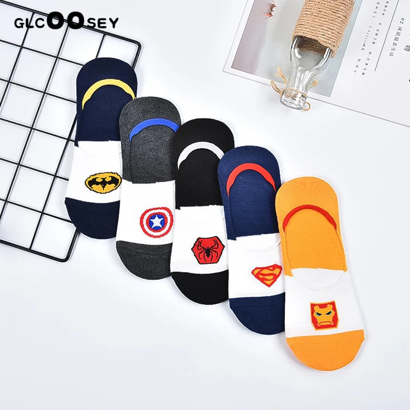 Носки мужские Нескользящие мультяшный Человек паук Железный человек Капитан