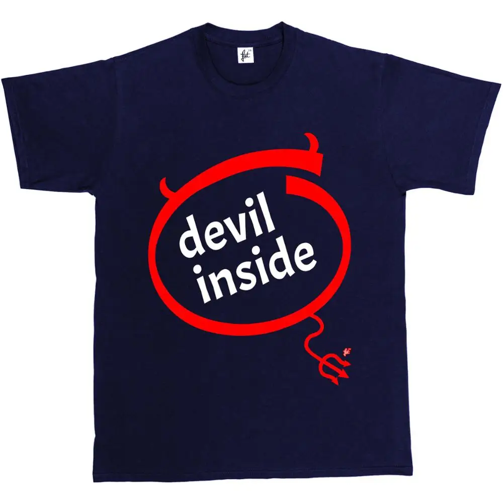 Льняные Рубашки Шеи Экипажа Новинка Короткие Мужские Дьявол Внутри Забавный Nerd