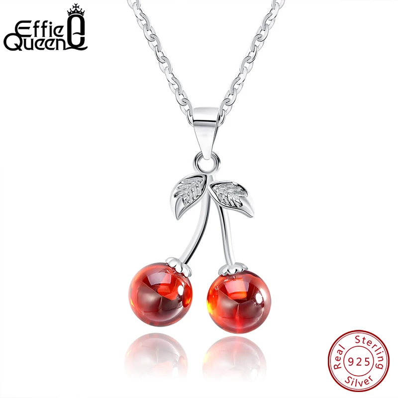 Effie queen, настоящее 925 пробы, серебряные ожерелья с красным фианитом, Вишневый кулон, модные украшения для женщин, BN03