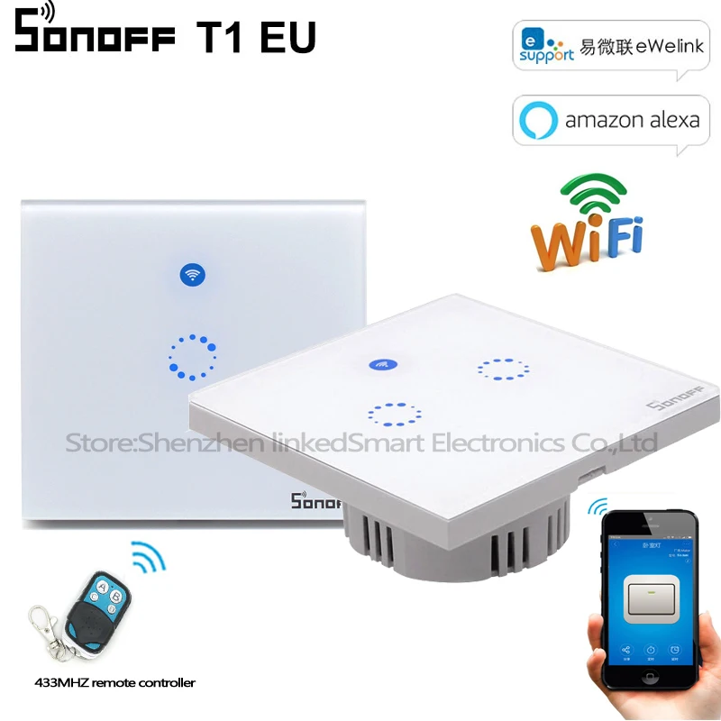 

Sonoff T1 EU 1 2 Gang Wifi смарт-переключатель умный дом автоматизация 433 МГц сенсорный/WiFi/RF/APP пульт дистанционного управления Поддержка Alexa google Home