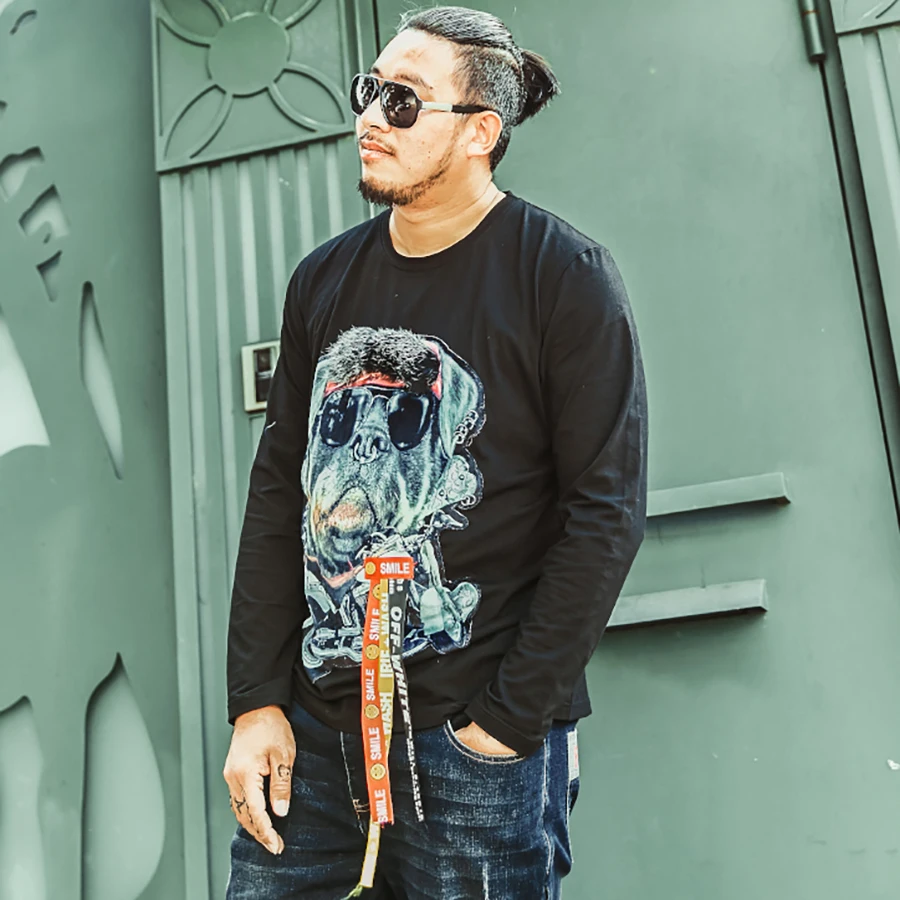 Plus Size Man t-Shirt Long Sleeve Cotton Cartoon Harajuku 3d t Shirt Men Shar Pei Hip Hop Pug Tee Homme Punk Tops G5G021 | Мужская