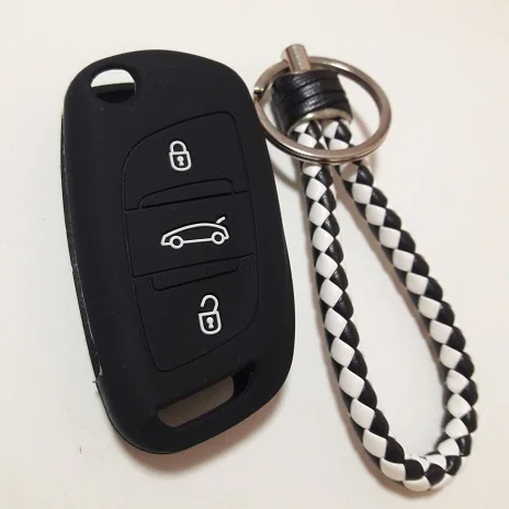 Автозапуск складной дистанционного брелока силиконовая крышка для Citroen DS3 DS4 DS5 DS6 флип чехол для ключей 3 Кнопка - Название цвета: black with keychain