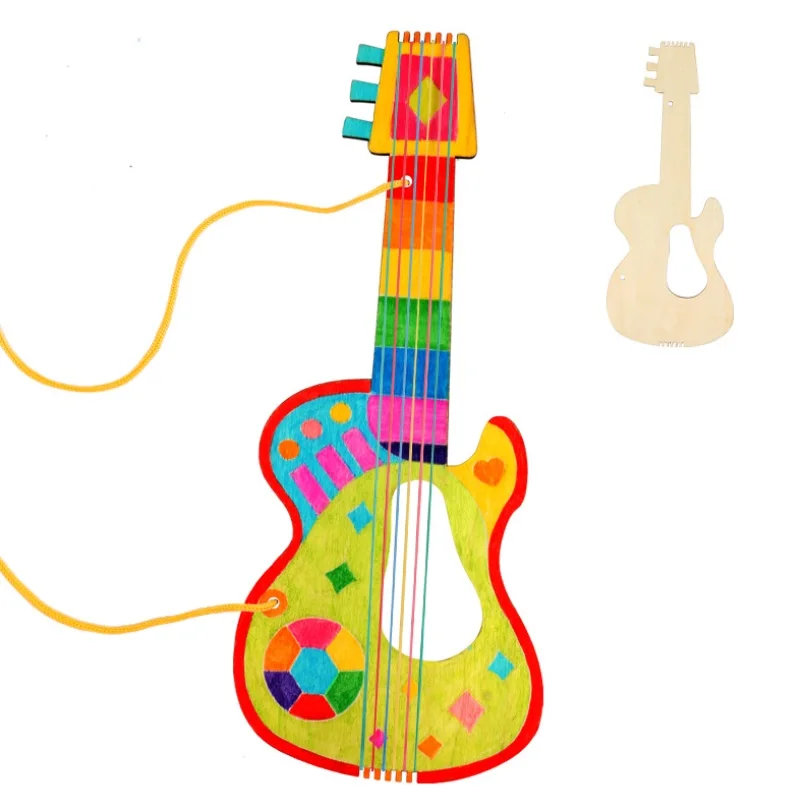 DIY Детская мини-гитара игрушки ручной работы для детей Gitaar живопись ребенок укулеле детский сад ремесла обучающие средства раннего образования игрушка - Цвет: Серебристый