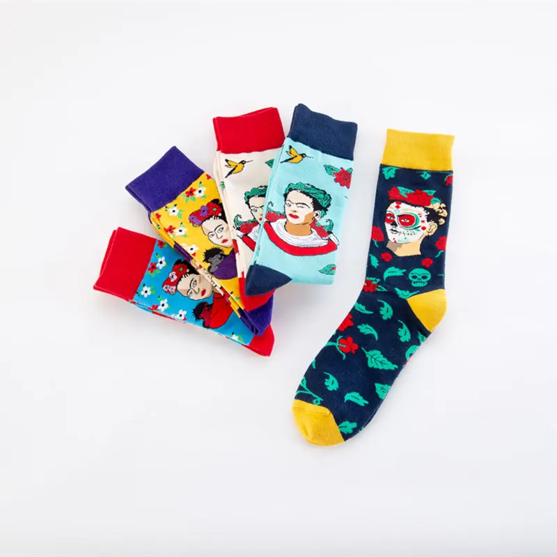 Модные мужские забавные носки новый стиль чёсаные хлопковые с цветами и птицами