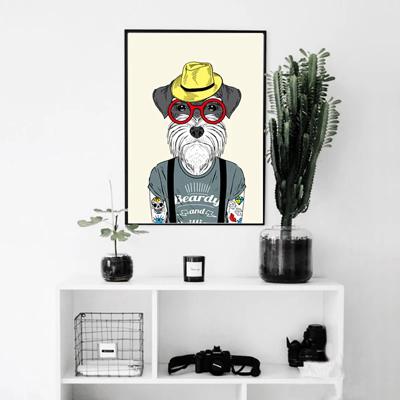 Винтажная мода Хипстер Дикие животные Заяц Олень Собака Постеры Печати Искусства на стене Ретро Домашний декор Холст Живопись Безрамочный.