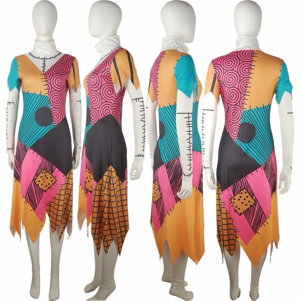 Женский костюм Салли Кошмар перед Рождеством для косплея на Хэллоуин тряпичной